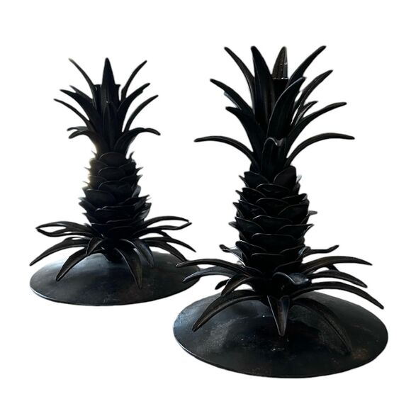 2 Dark Metal Taper Pineapple Candle Holders - Picture 1 of 5